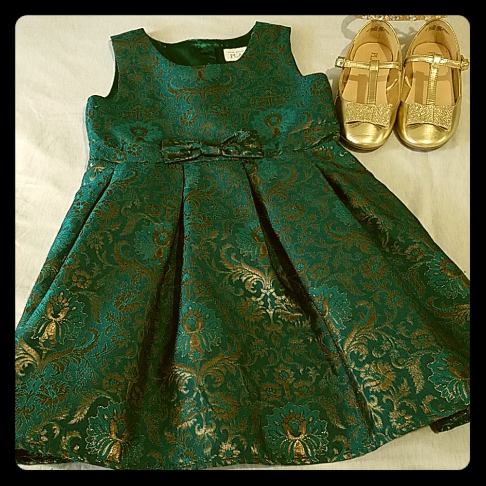 Green and gold toddler dress